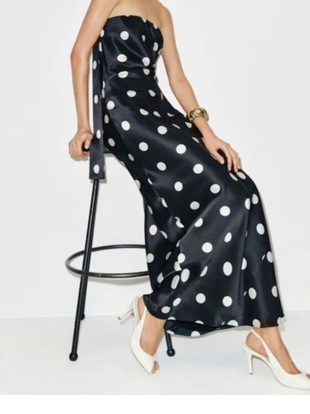Reformation Oren Strapless Maxi Dress Moon Dot Polka Dot Size M
